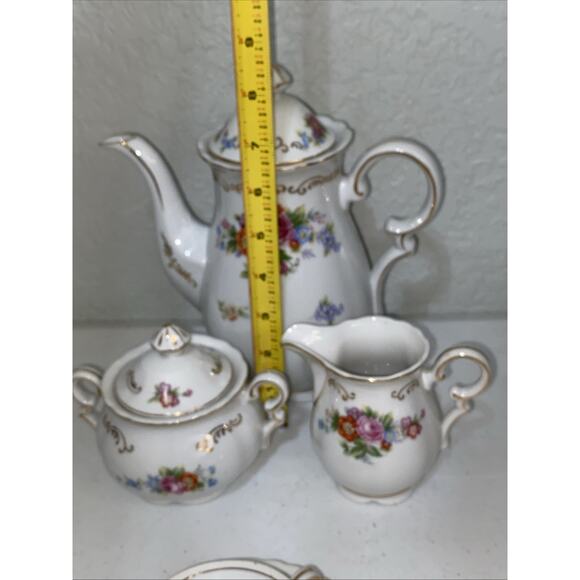 Occupied Japan Coffee Tea Set Pitcher Creamer Sugar 6 Demitasse Cups & Saucers - Picture 5 of 6